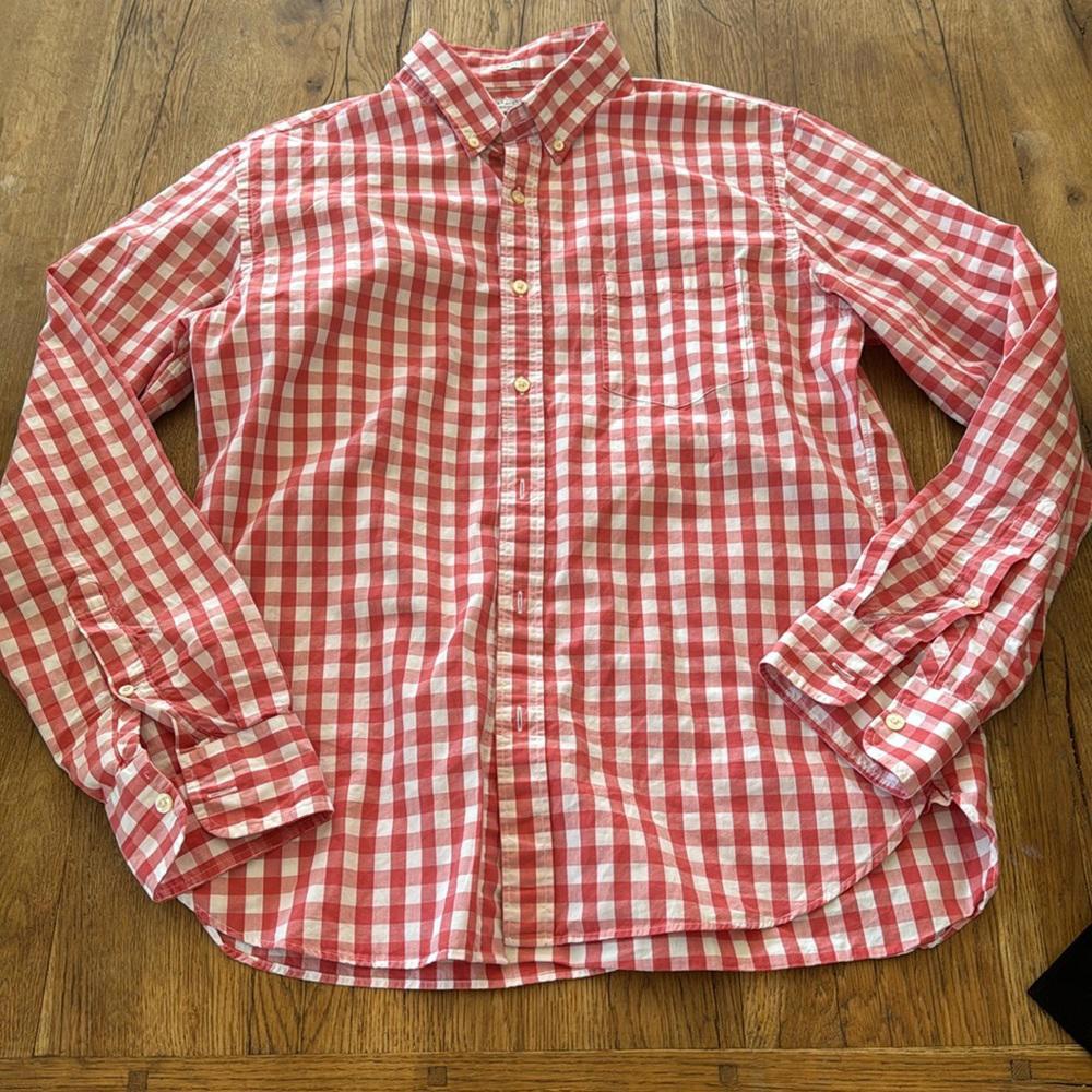 J. Crew Men’s Slim Fit Cotton Pink White Plaid Button Down Shirt Large
